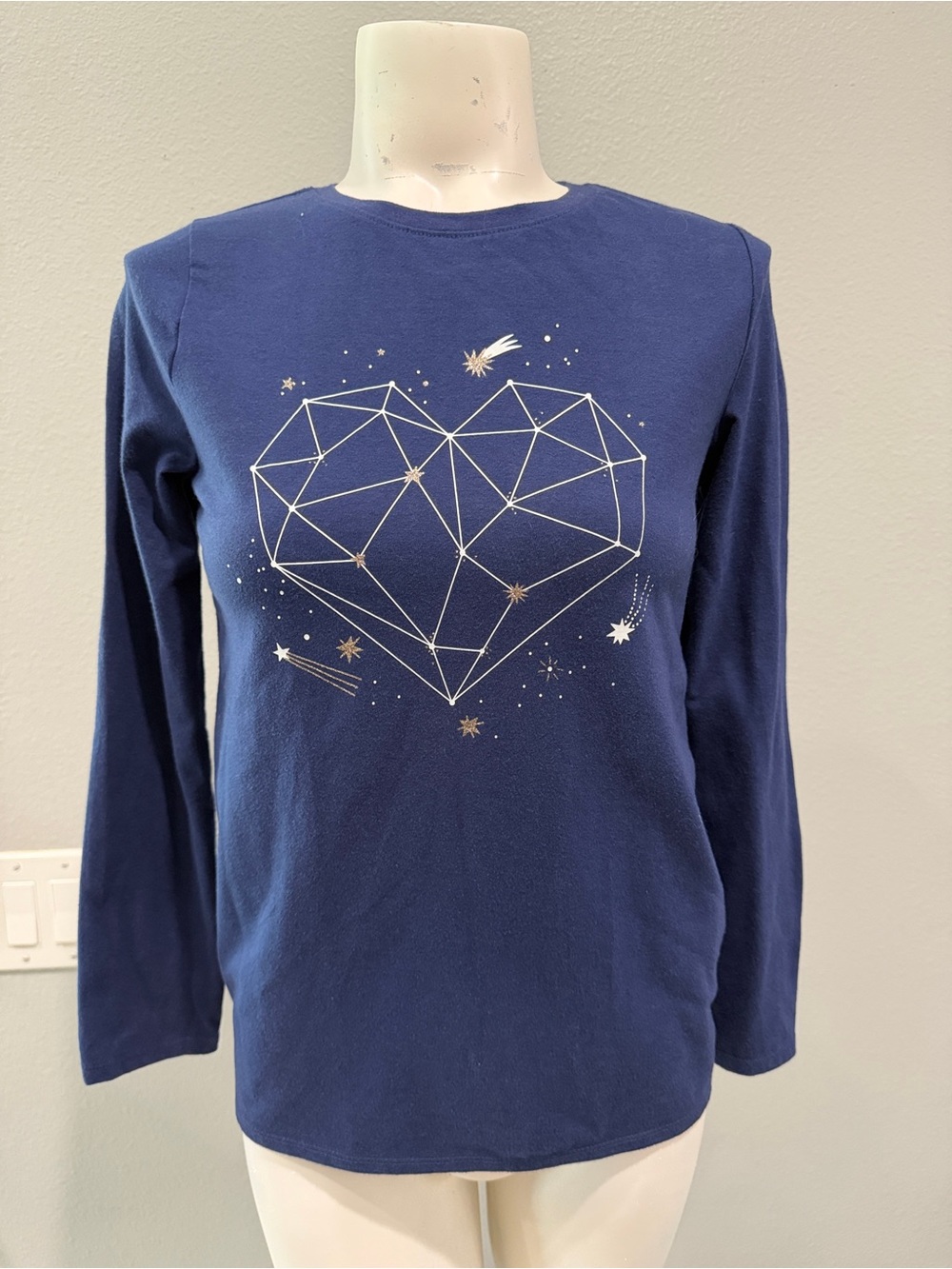 Cat & Jack Navy Long-Sleeve Tee with Metallic Heart Graphic